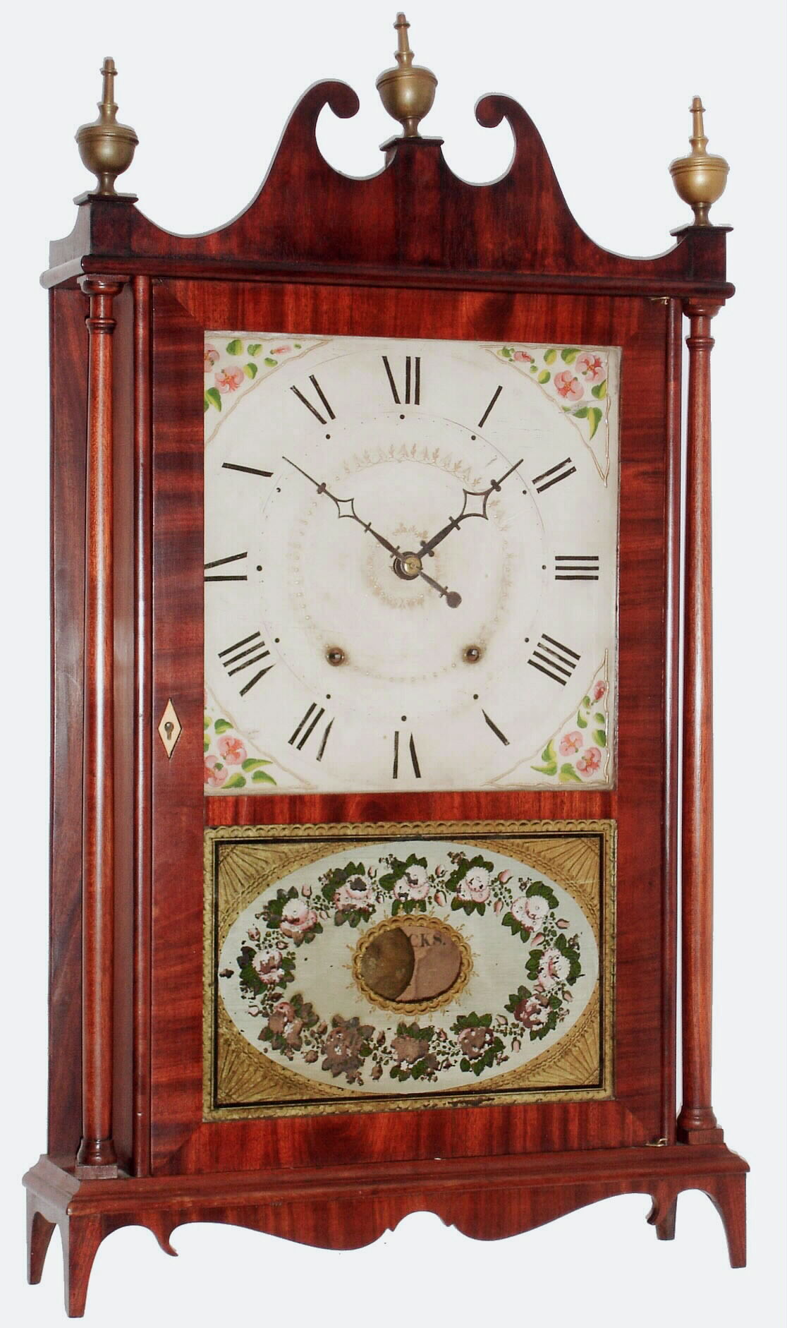 E. Terry and Sons, Plymouth, Conn., 30 hour, time and strike, wood movement Pillar and scroll shelf clock with original tablet. c1825 — Antique Clocks Price Guide