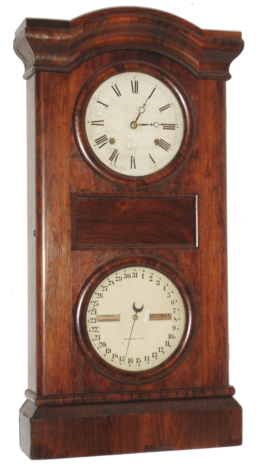Seth Thomas Clock Co., Thomaston, Conn., "Parlor Calendar No. 1", 8 day, time and strike, weight double dial calendar clock, c1870 — Antique Clocks Price Guide