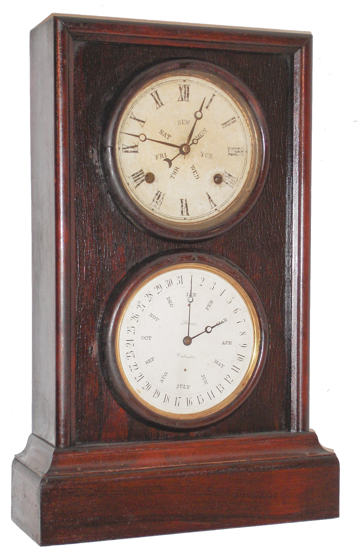 L.F. and W.W. Carter, Bristol, Conn., 8 day, time and strike, double dial  B. B. Lewis calendar shelf clock, c1865 — Antique Clocks Price Guide