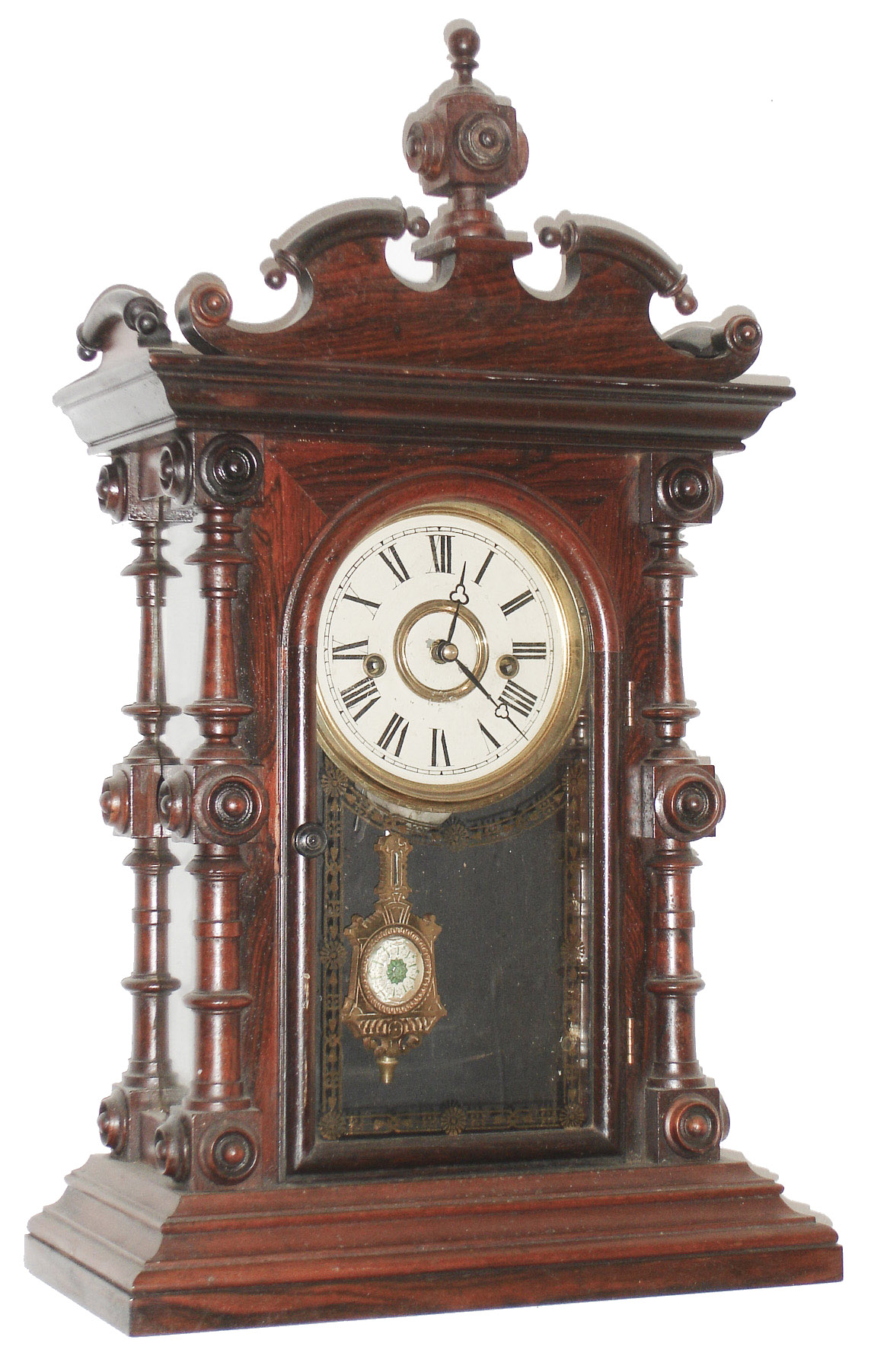 Welch, Spring &amp; Co., Forestville, Conn.,  "Cary V.P.", 8 day, time and strike, rosewood shelf clock. c1880 — Antique Clocks Price Guide