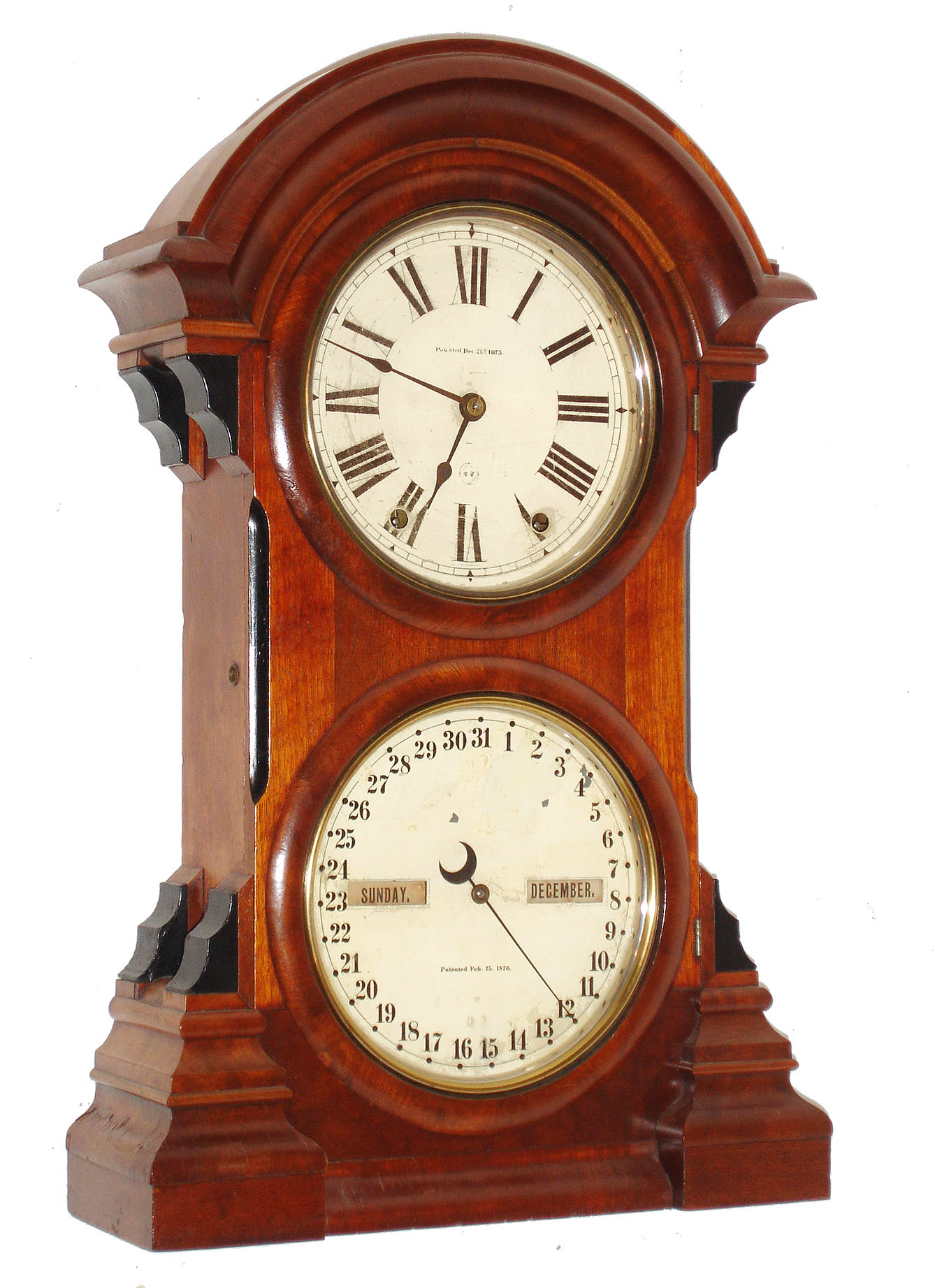 Seth Thomas Clock Co., Thomaston, Conn., "Parlor Calendar No. 4", 8 days, time and strike, double dial calendar clock, c1886 — Antique Clocks Price Guide