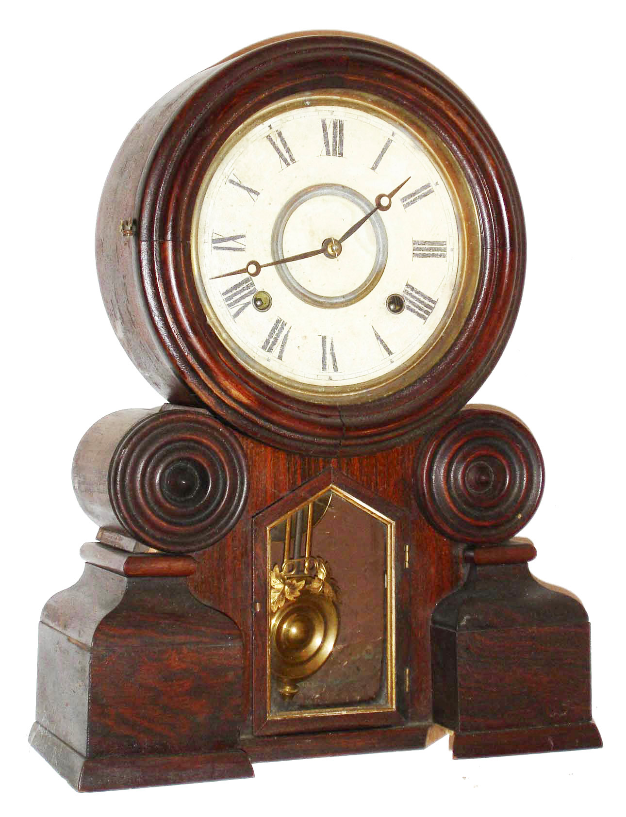 E. Ingraham &amp; Co., Bristol, Conn., "Dakota", 8 day, time and strike, rosewood veneered shelf clock. — Antique Clocks Price Guide