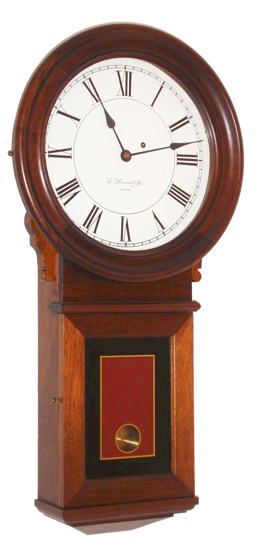 E. Howard &amp; Co., Boston, Mass., "No. 70 Reissue", 8 days, 12 inch dial weight wall timepiece in walnut. Serial No. 24. 1982. — Antique Clocks Price Guide