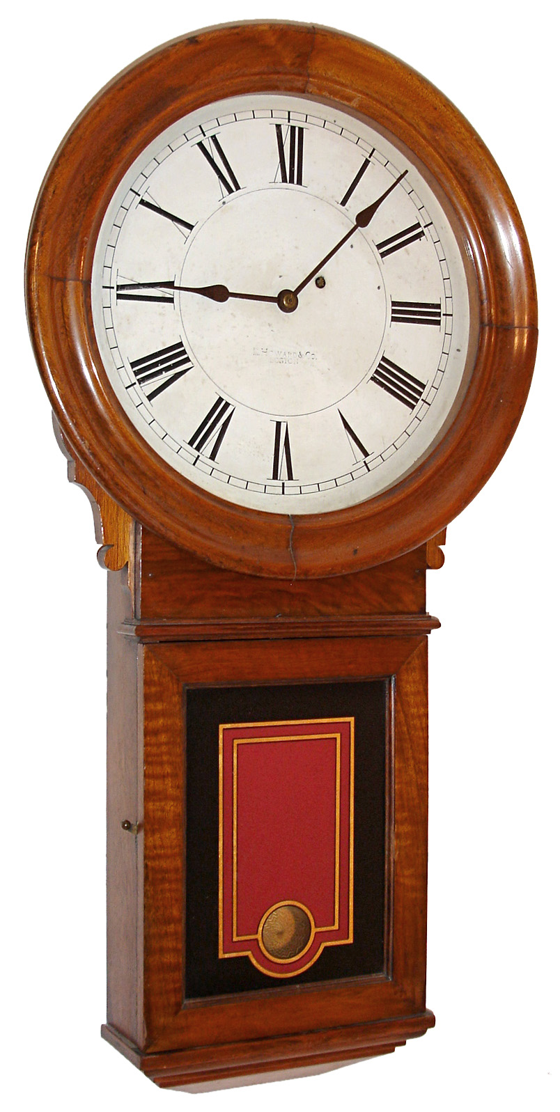 E. Howard &amp; Co., Boston, Mass., "No. 70 Regulator" with 14" dial, wall clock, 8 days, time only, weight driven movement in a walnut case with painted metal dial and reverse painted lower tablet, c1890 — Antique Clocks Price Guide