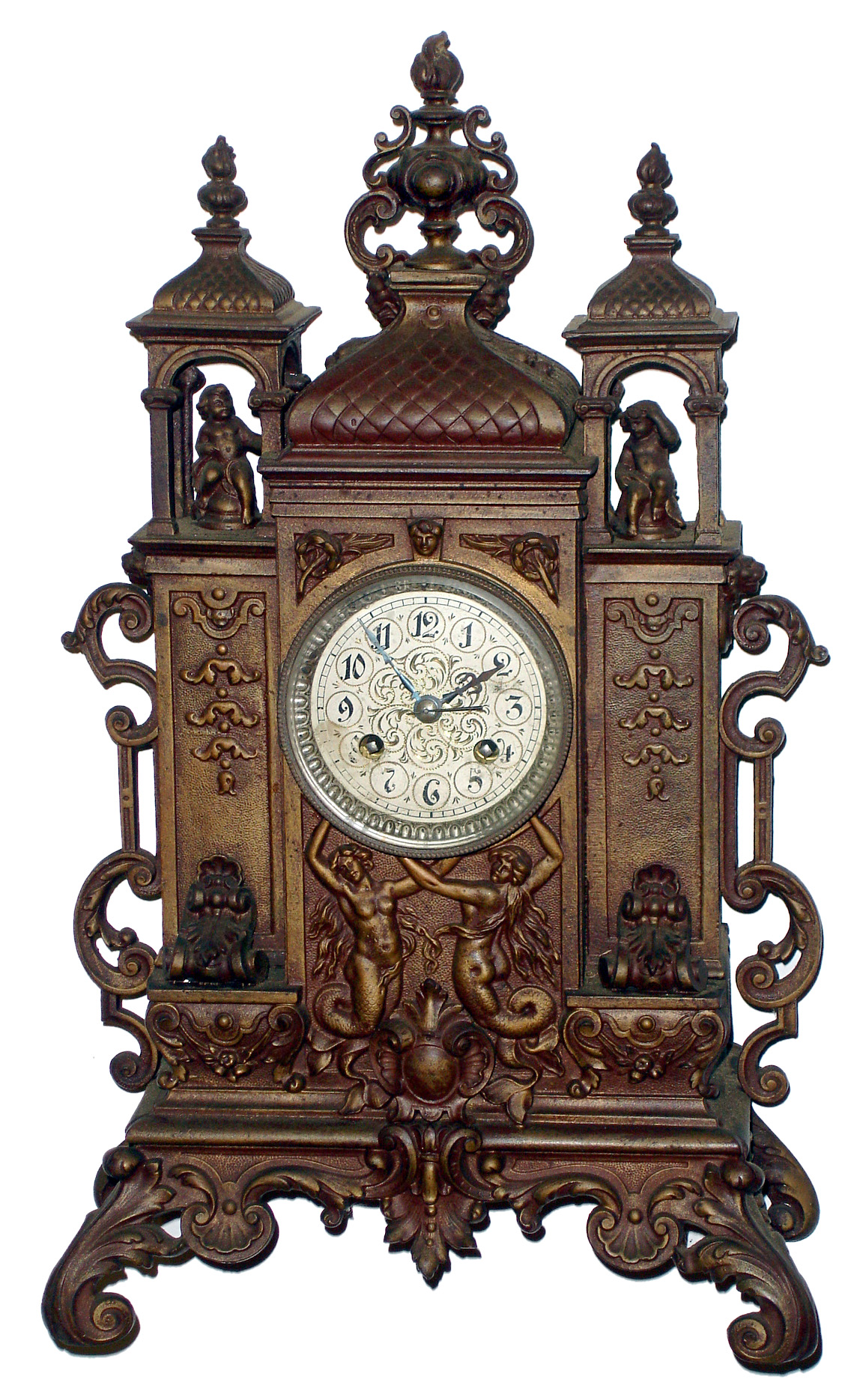 French architectural cast brass 8 days, time and strike, mantel clock, c1880 — Antique Clocks Price Guide
