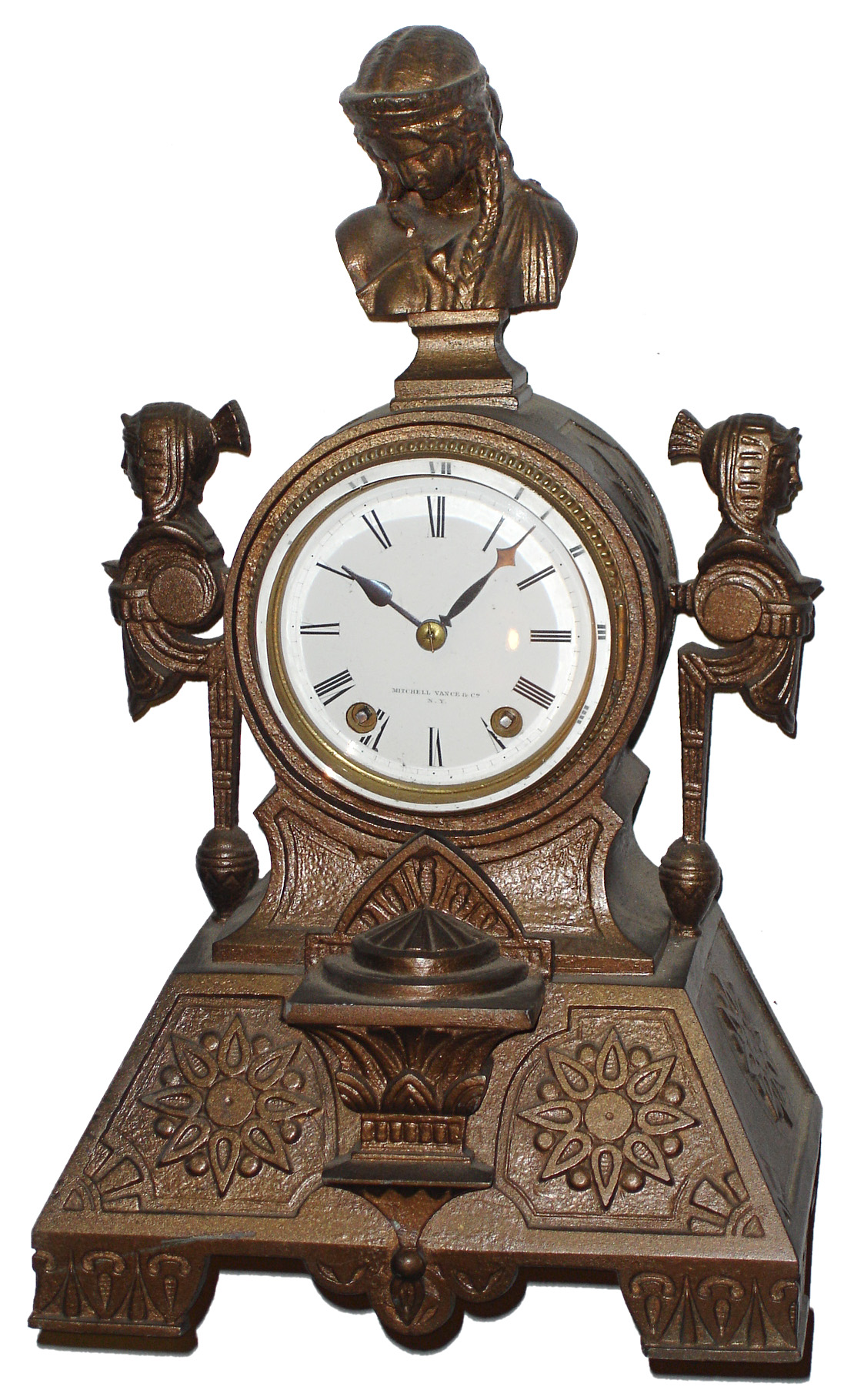 Seth Thomas &amp; Sons, Thomaston, Conn., "No. 8030" cast brass 15 day time and strike, mantel clock, c1874 — Antique Clocks Price Guide