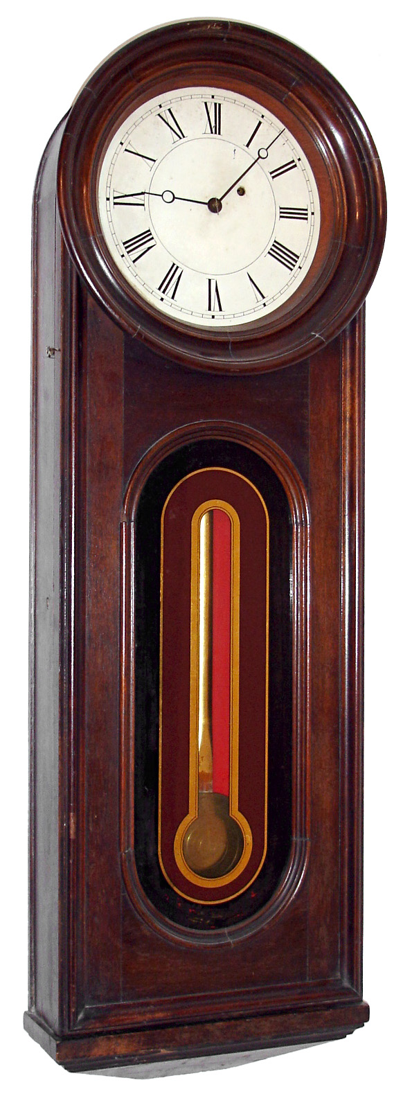 E. Howard &amp; Co., Boston, Mass., "No. 14 Regulator" wall clock, 8 days, time only, weight driven movement in a black walnut case with, gold leafed pendulum rod, painted metal dial and reverse painted tablet, c1874 — Antique Clocks Price Guide