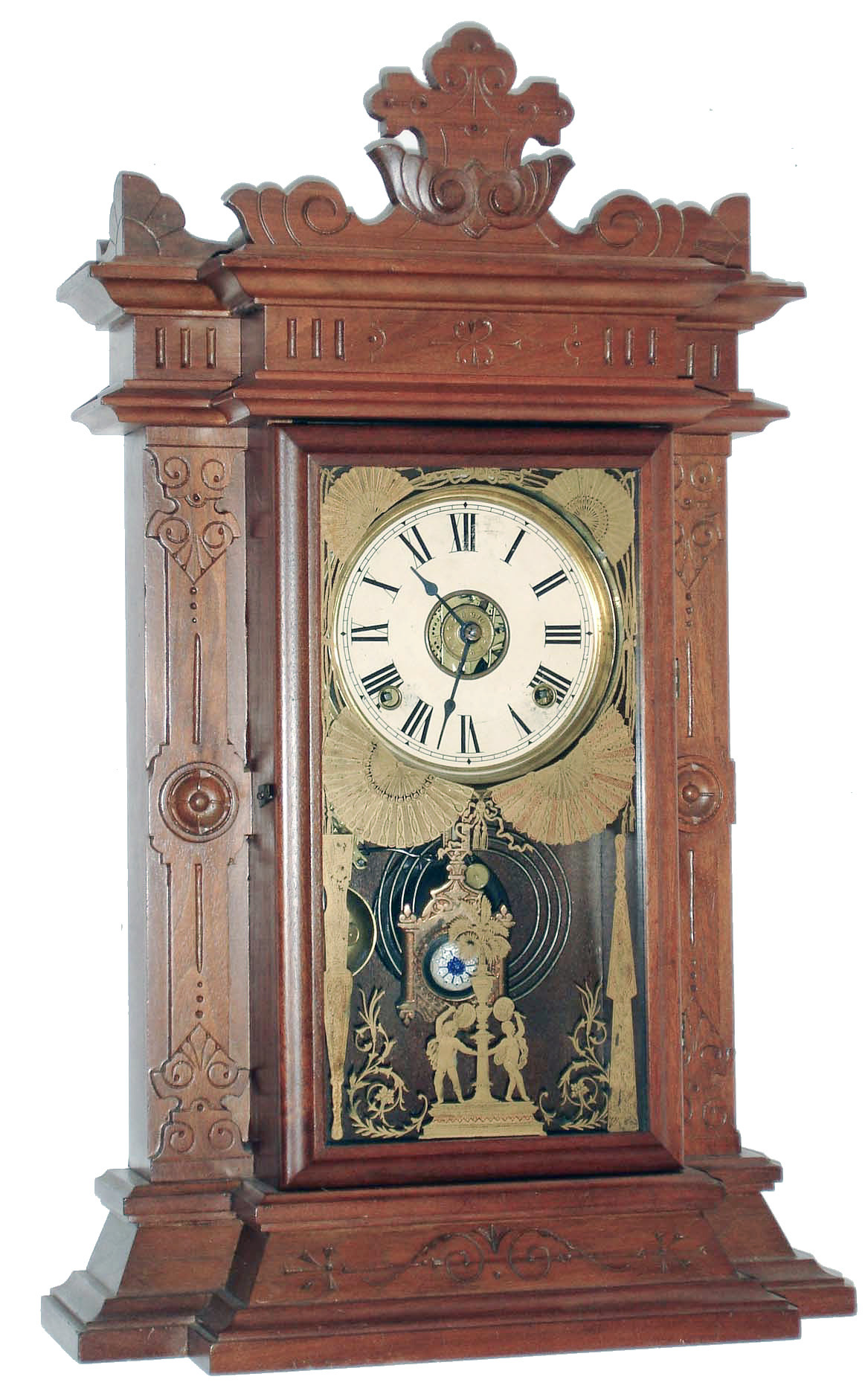 E. N. Welch Mfg. Clock Co., Bristol, Conn., "Liszt" black walnut 8 days, time, strike and alarm parlor clock, c1889 — Antique Clocks Price Guide