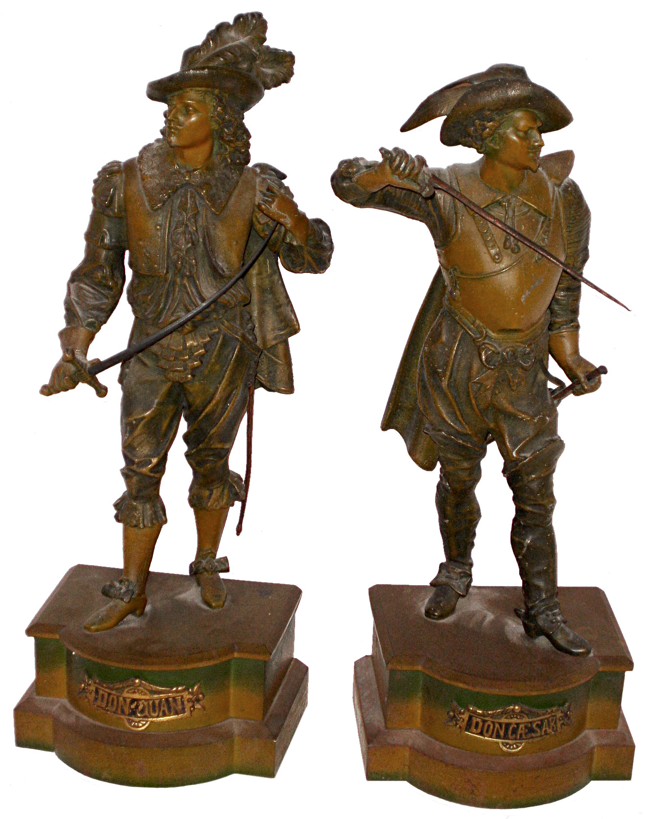 Ansonia Clock Co., Brooklyn, New York, "Don Juan" and "Don Caesar" pair of cast metal side pieces with Japanese Bronze finish, c1904 — Antique Clocks Price Guide