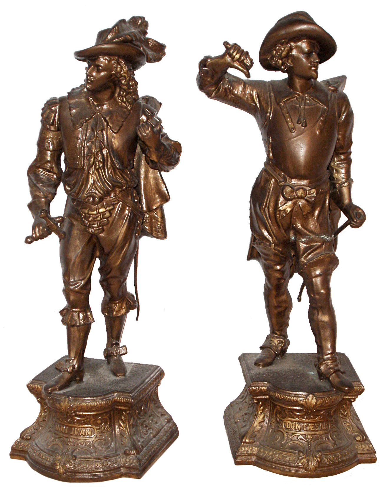 Ansonia Clock Co., Brooklyn, New York, "Don Juan" and "Don Caesar" pair of cast metal side pieces with Japanese Bronze finish, c1904 — Antique Clocks Price Guide