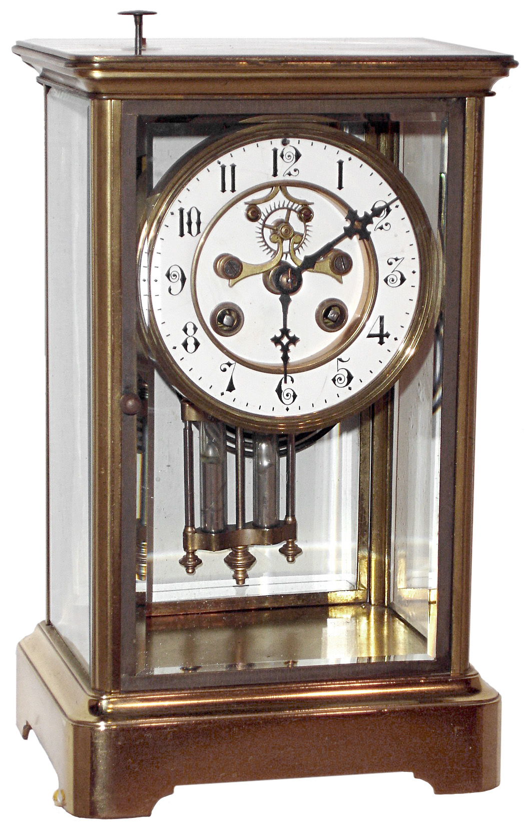 French brass and beveled glass 8 days, time and strike, crystal regulator, S. Marti movement with visible escapement, c1900 — Antique Clocks Price Guide
