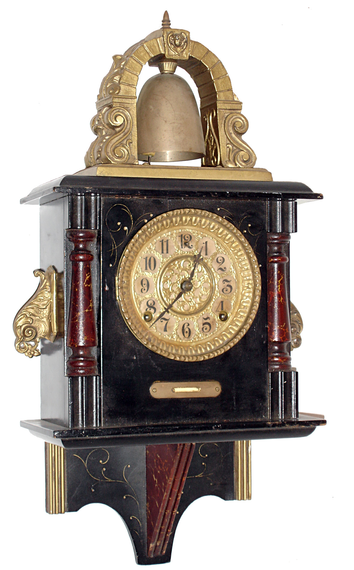 Wm. L. Gilbert Clock Co., Winsted, Conn., "Curfew" black enameled wood 8 days, time and strike, rare hanging model, c1913 — Antique Clocks Price Guide