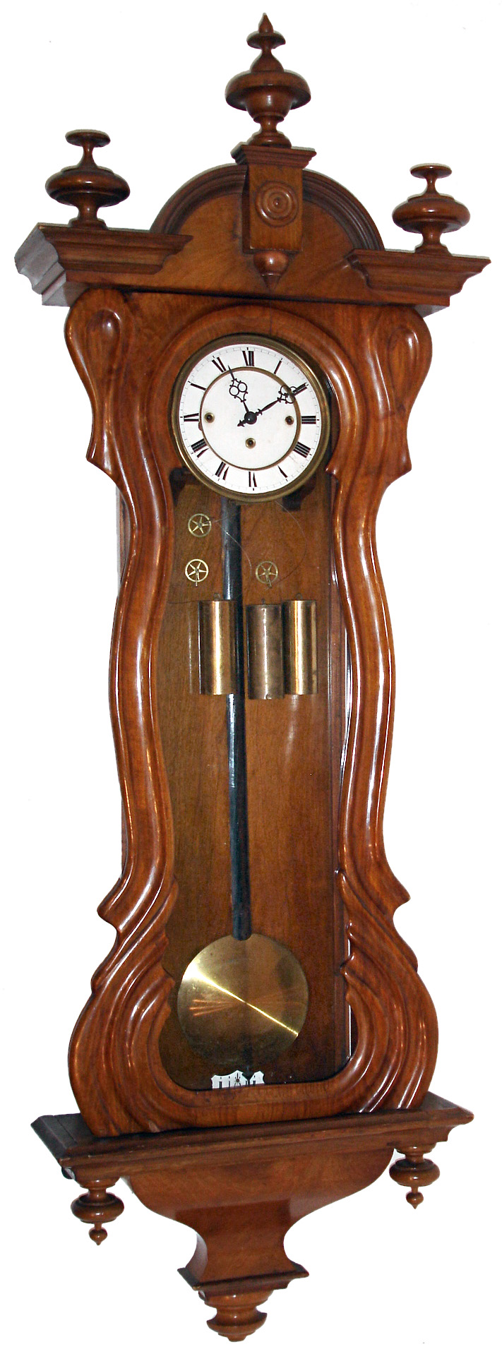 Austrian carved wood 8 days, quarter striking 3 weight serpentine case Vienna regulator, c1880 — Antique Clocks Price Guide