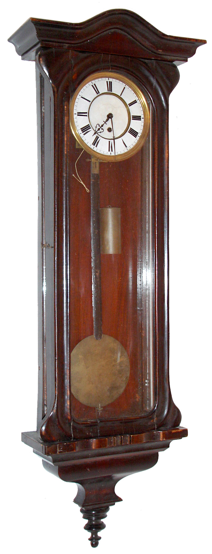 German 8 days, time only, one weight serpentine wood case Vienna regulator, c1880 — Antique Clocks Price Guide