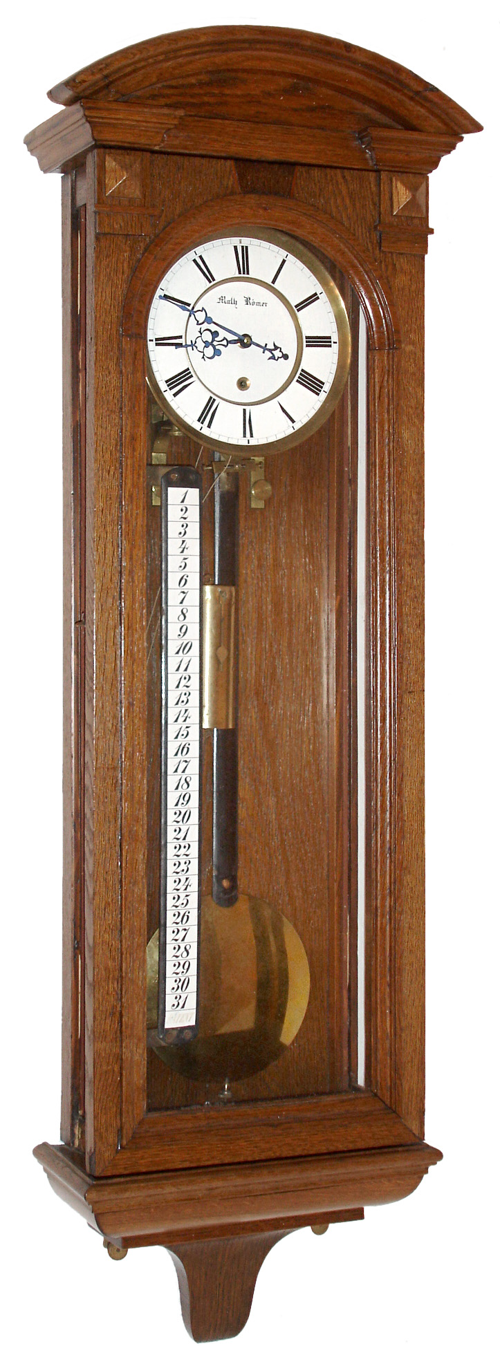 Austrian, dial signed "Math Romer", 31-day time only, one weight Vienna Regulator with ribbon style calendar, c1870 — Antique Clocks Price Guide