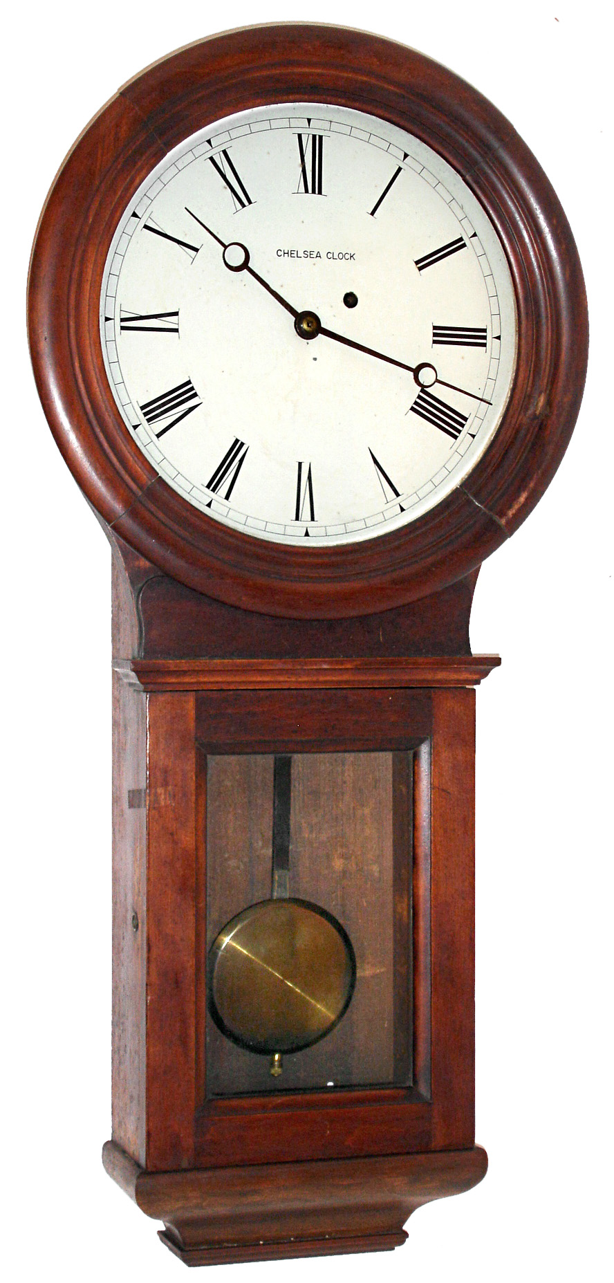 Chelsea Clock Co., Boston, Mass., "Pendulum No. 1" cherry 8 days, time only, weight driven wall clock, c1898 — Antique Clocks Price Guide