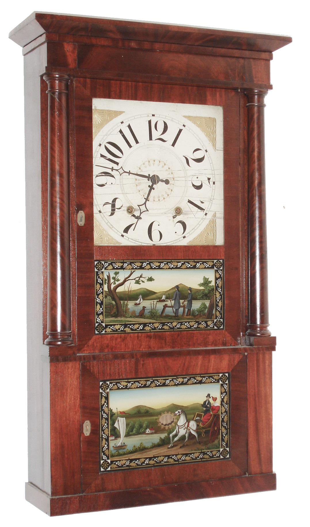 William Bradley (Successor to Seymour, Hall &amp; Co.), St. Louis, MO, 30 hour, time and strike, weight wood movement column and cornice shelf clock. c1843 — Antique Clocks Price Guide