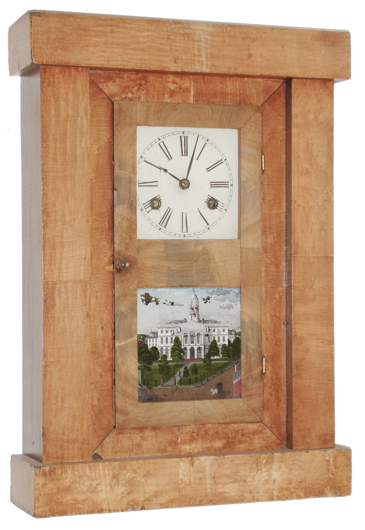 Chauncey Jerome, New Haven, Conn., 30 hour, time and strike, flat front empire shelf clock, c1850 — Antique Clocks Price Guide