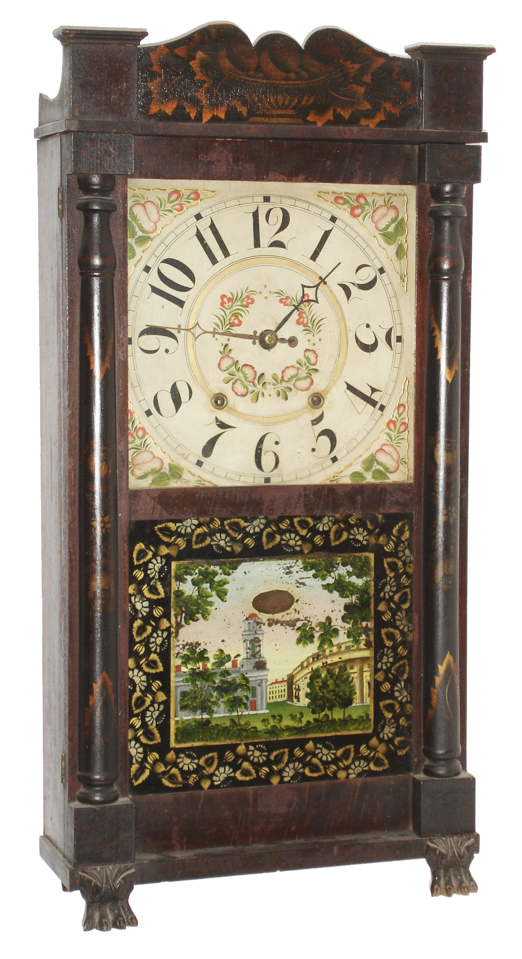 Henry Hart, Goshen, Conn., 30 hour, time and strike, weight wood movement half column and splat shelf clock, c1830 — Antique Clocks Price Guide
