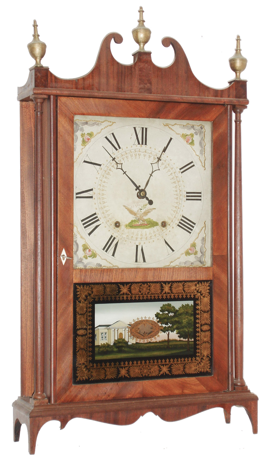 E. Terry &amp; Sons, Plymouth, Conn., 30 hour, time and strike, wood movement pillar &amp; scroll shelf clock. c1825 — Antique Clocks Price Guide