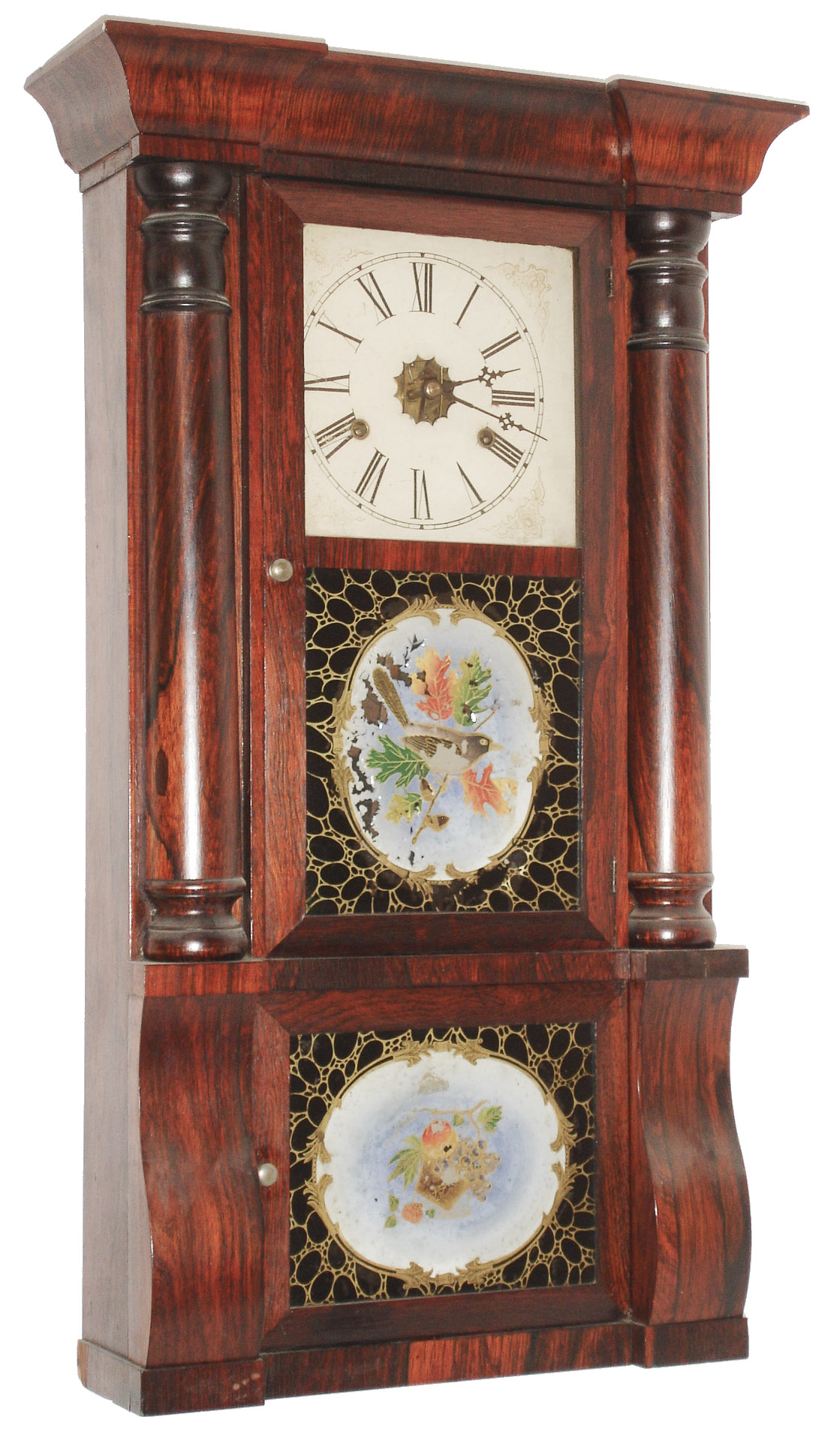 Welch, Spring &amp; Co, Forestville, Conn., 8 day, time and strike, rosewood column and cornice shelf clock, c1875 — Antique Clocks Price Guide