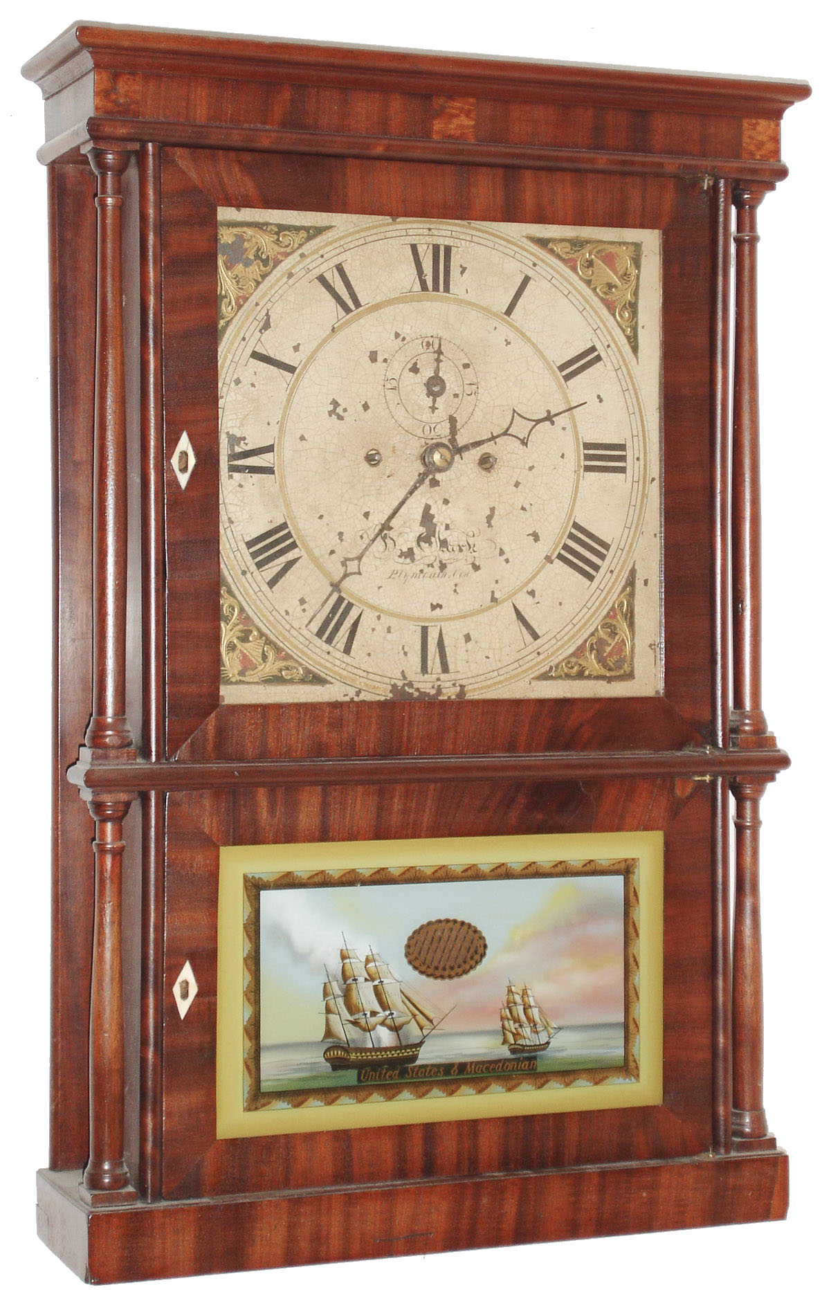 Heman Clark, Plymouth, Conn., 8 day, time and strike, four column two door empire shelf clock. c1823 — Antique Clocks Price Guide