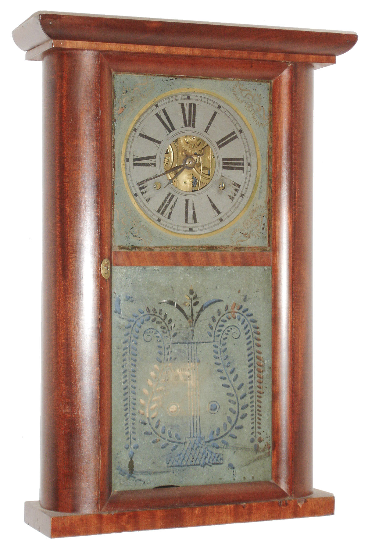 C. &amp; N. Jerome, Bristol, Conn., 30 hour, time and strike, mahogany round side shelf clock. c1839 — Antique Clocks Price Guide
