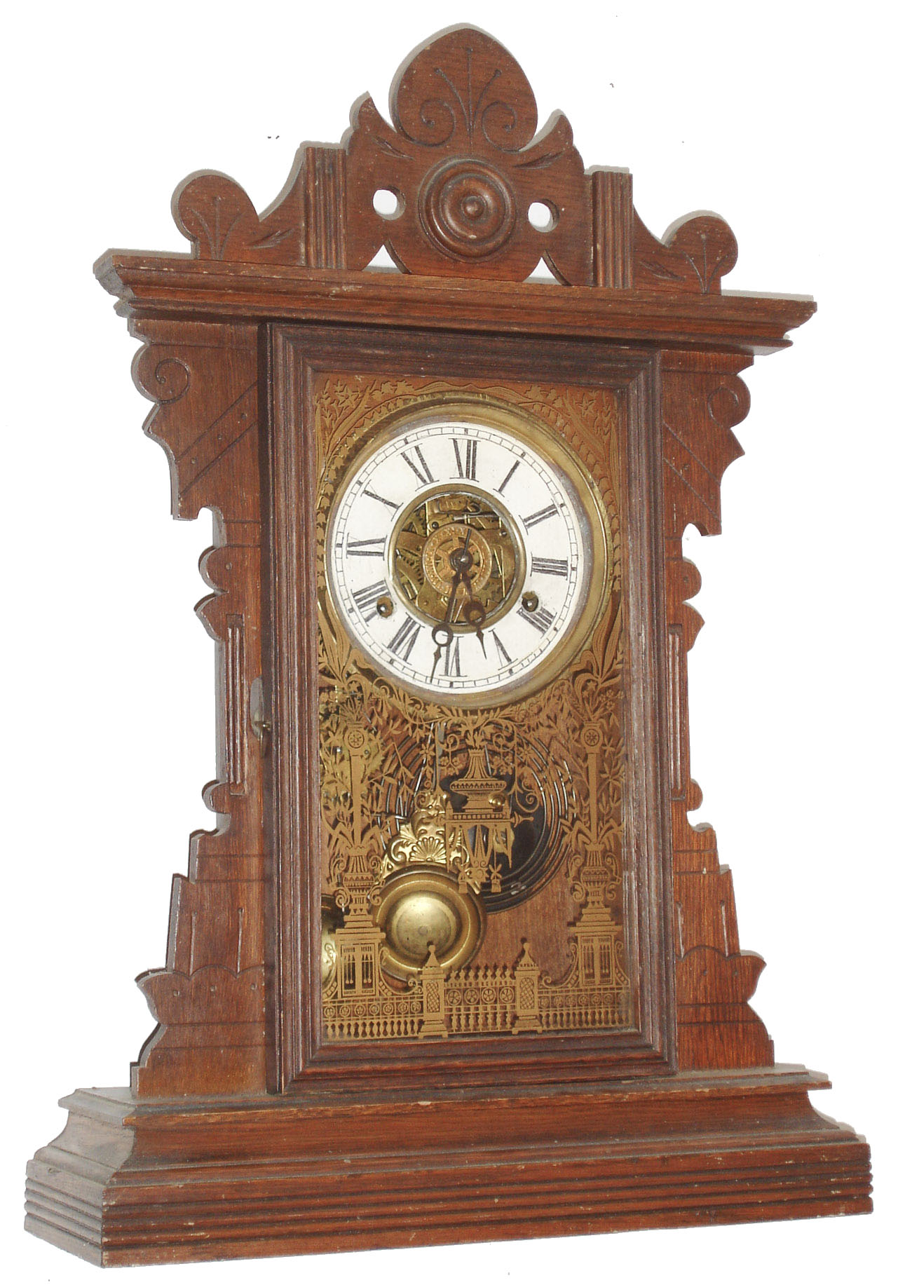 The American Wringer Co., New York, "Eclipse", 8 day, time and strike, and alarm oak case kitchen clock. c1900 — Antique Clocks Price Guide