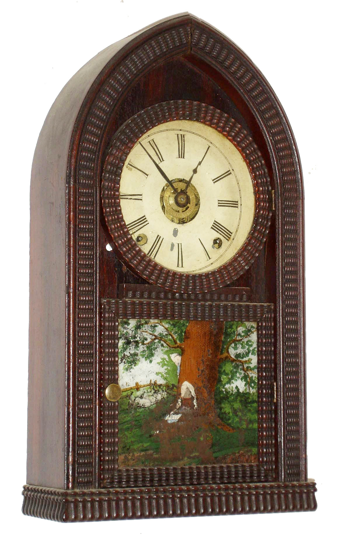 Forestville Mfg. Co., J. C. Brown, 8 day, time and strike, and alarm, full ripple round gothic or beehive shelf clock. c1850 — Antique Clocks Price Guide