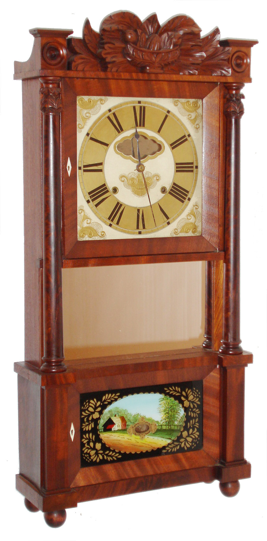 C. &amp; L.C. Ives, Bristol, Conn., 8 day, time and strike, mahogany triple decker shelf clock. c1835 — Antique Clocks Price Guide