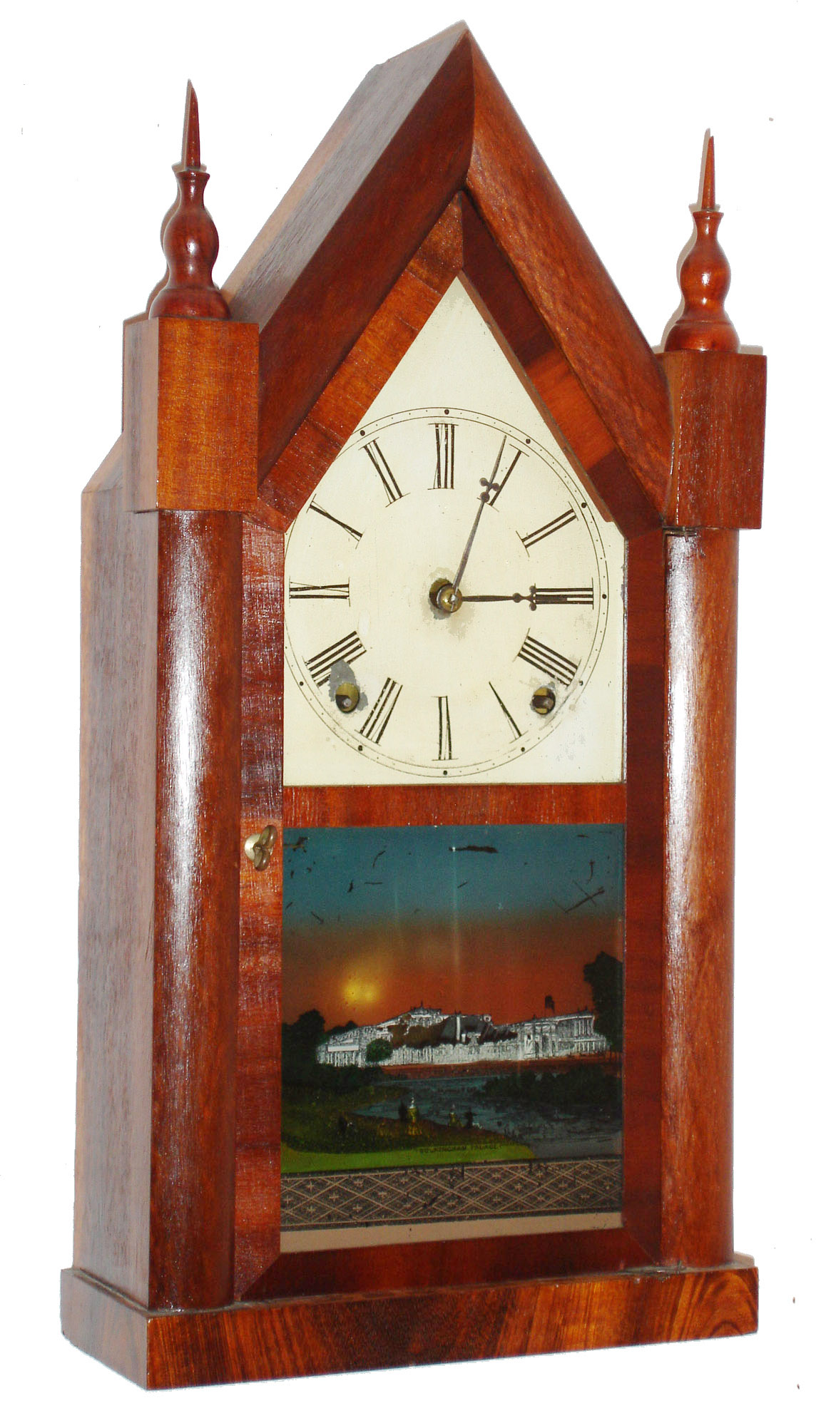 E. N. Welch Mfg. Co., Forestville, Conn., 8 day, time and strike, rosewood veneered steeple clock. c1870 — Antique Clocks Price Guide