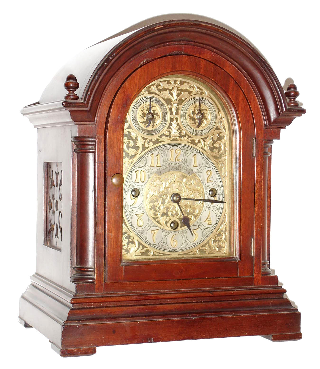 Bawo and Dotter, New York, German "Elite" 8 days, triple fusee, three train, mahogany miniature bracket clock, c1900 — Antique Clocks Price Guide