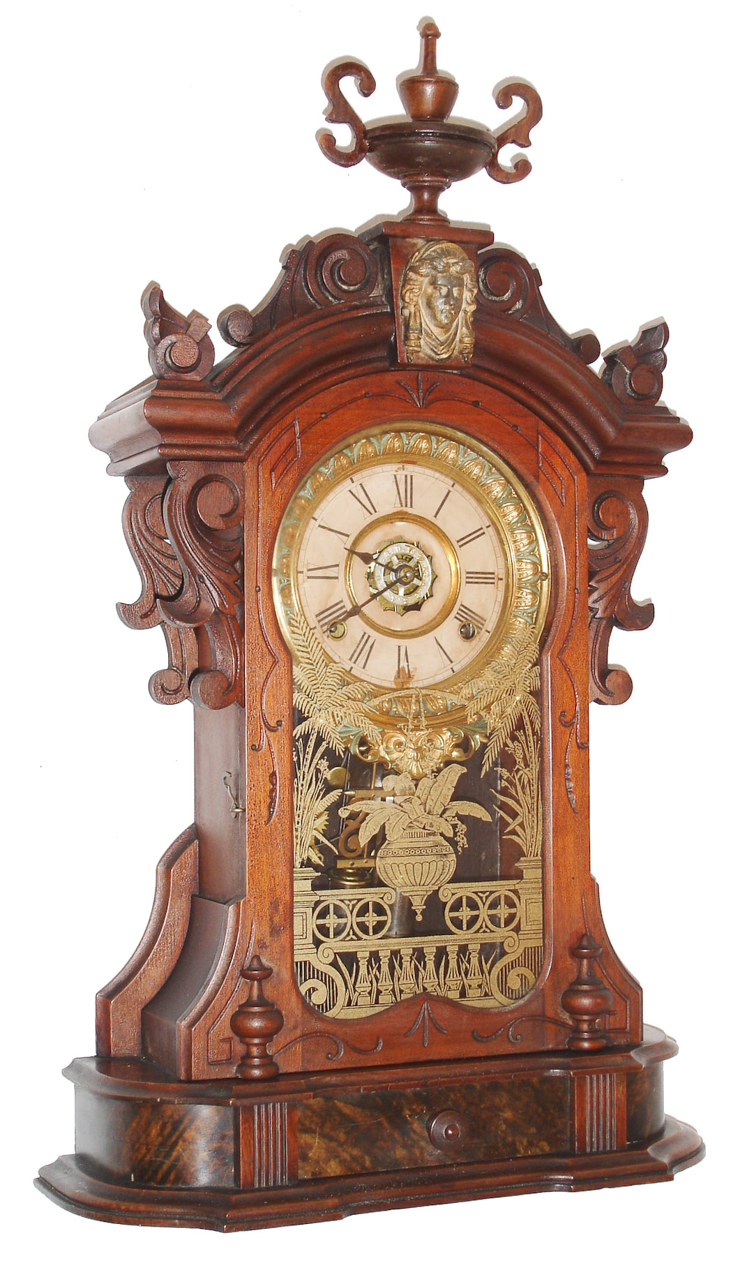 Ansonia Clock Co., Ansonia, Conn., "Monarch", walnut 8 days, time, strike and alarm mantel clock. c1880 — Antique Clocks Price Guide