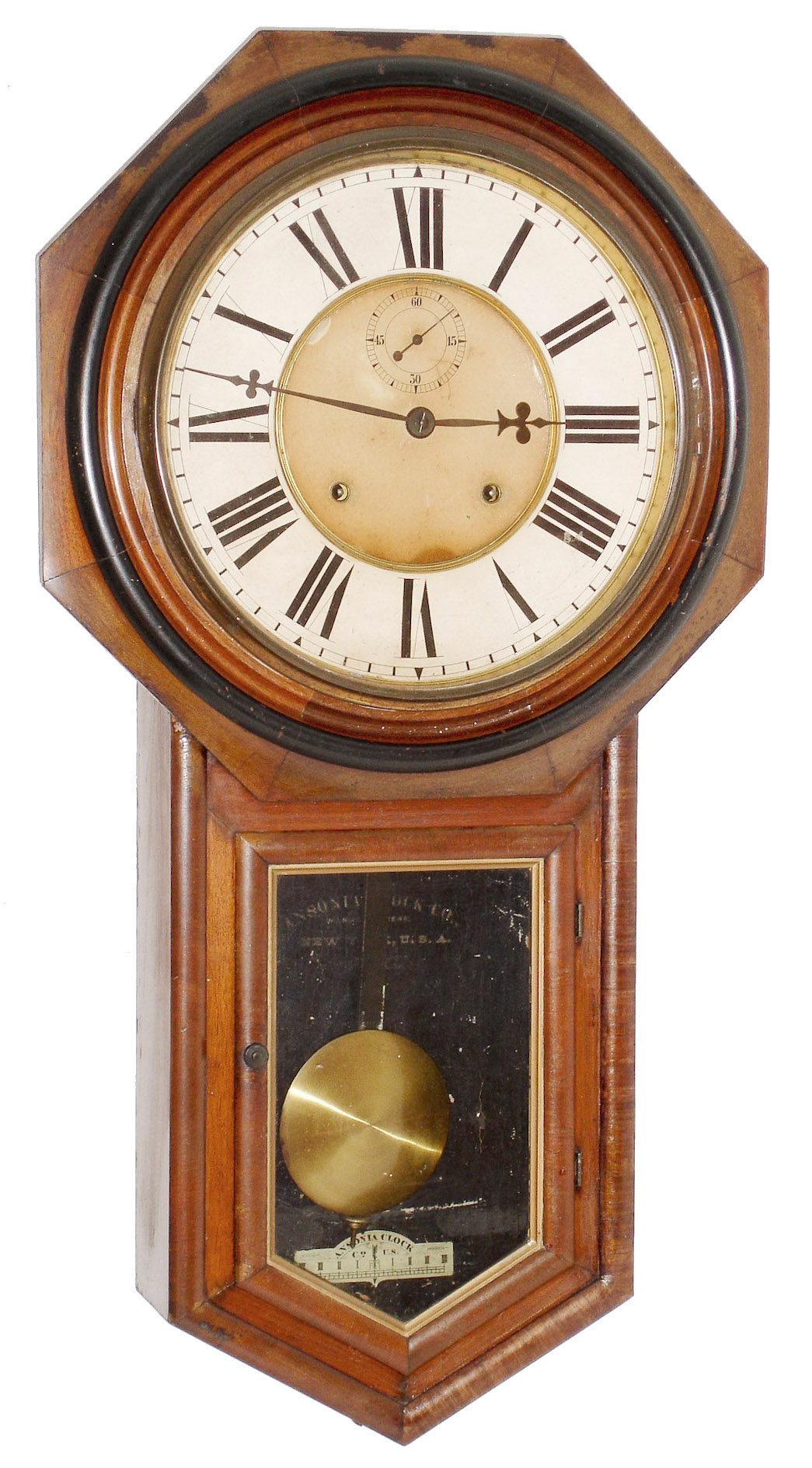 Ansonia Clock Co., Brooklyn, New York, "Regulator A" walnut 8 days, time and strike, spring driven wall clock, c1900 — Antique Clocks Price Guide