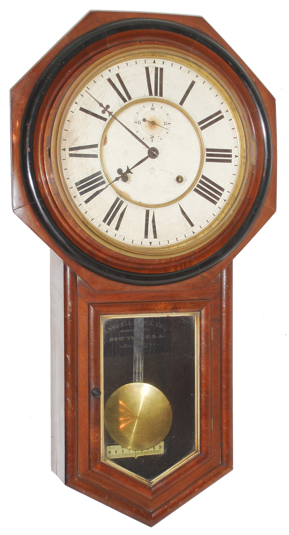 Ansonia Clock Co., Brooklyn, New York, "Regulator A" walnut 8 days, time and strike, spring driven wall clock, c1890 — Antique Clocks Price Guide