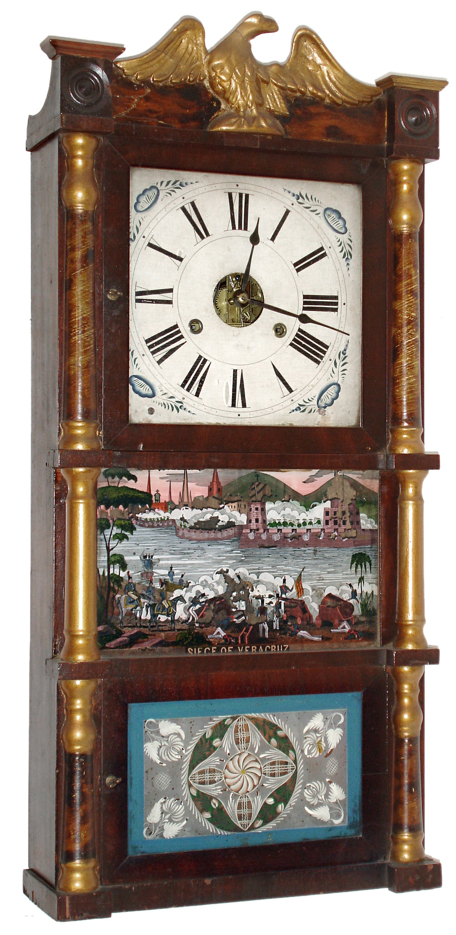 Birge, Peck &amp; Co., Bristol, Conn., 8 day, time and strike, triple decker shelf clock. c1850 — Antique Clocks Price Guide