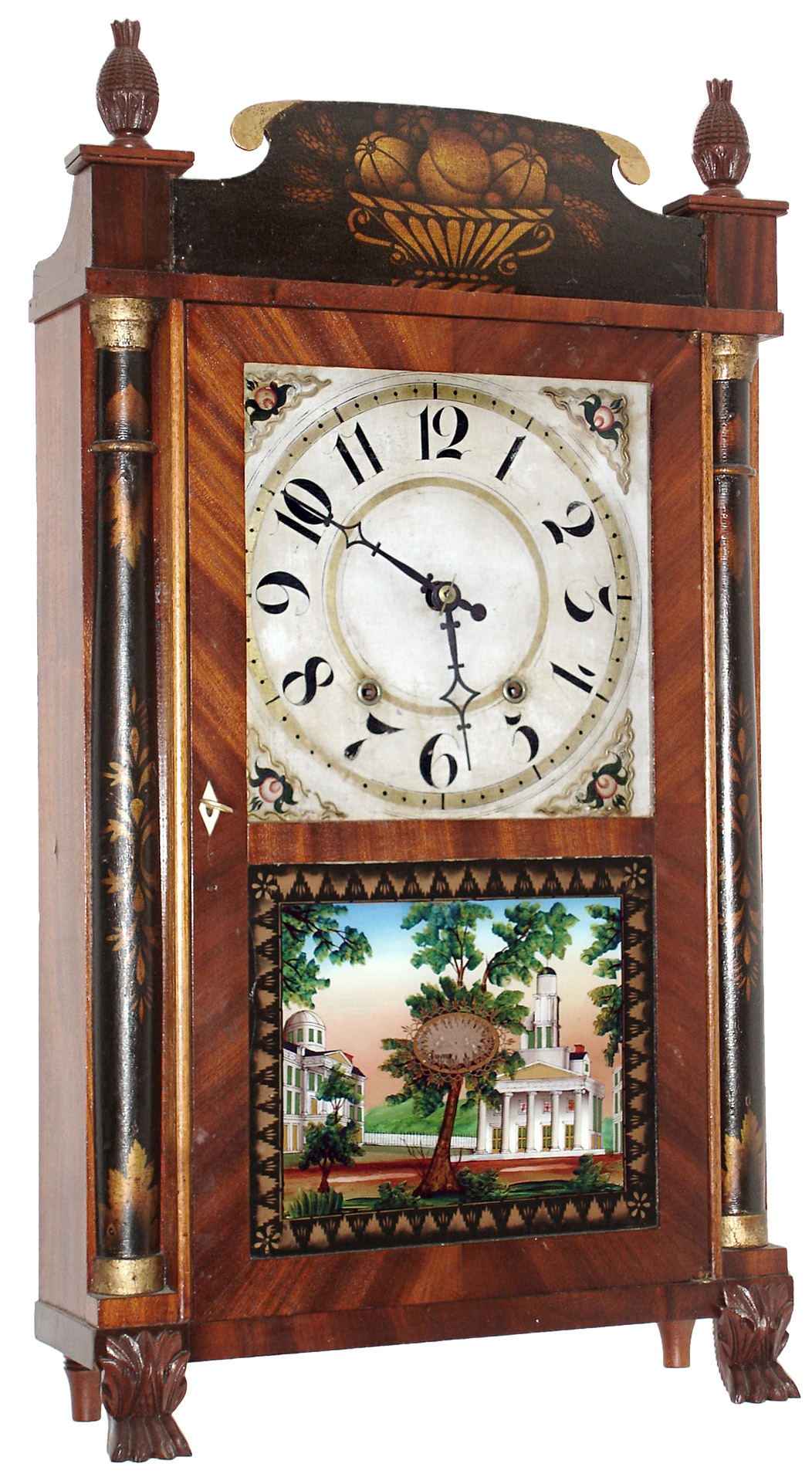 Silas Hoadley, Plymouth, Conn., 30 hour, time and strike, weight wood movement half column and splat shelf clock. c1830 — Antique Clocks Price Guide