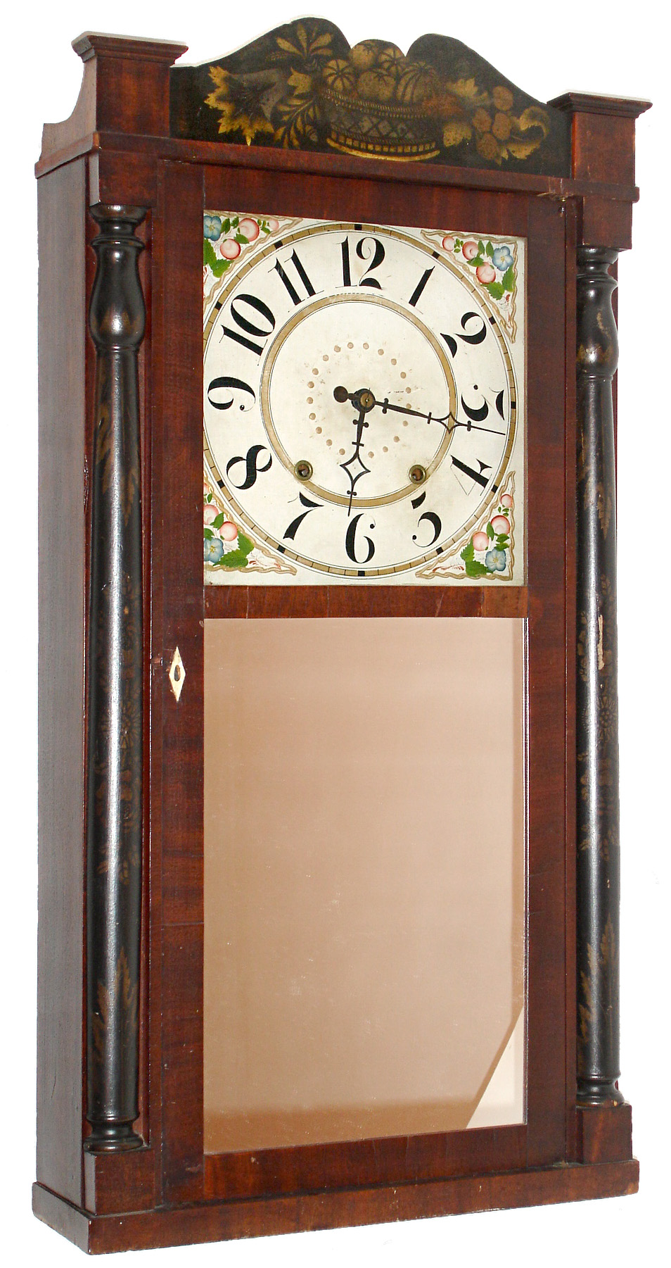 Jeromes &amp; Darrow, Bristol, Conn., 30 hour, time and strike, weight wood movement half column and splat shelf clock. c1830 — Antique Clocks Price Guide