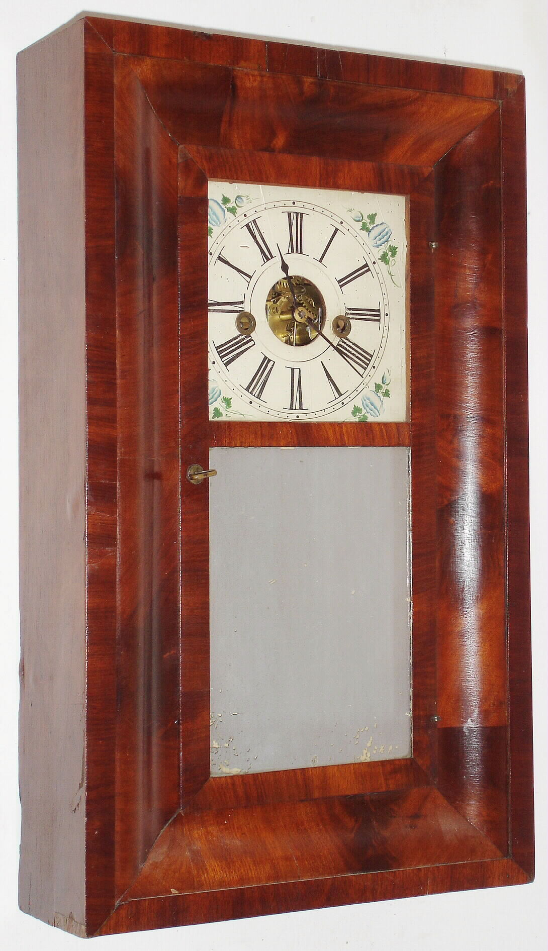 Pond &amp; Barnes, Boston, Mass., 30 hour, time and strike, weight driven miniature OG shelf clock, c1852.  Henry Terry supplied this clock to Pond and Barnes, but was most likely made by Silas B. Terry who supplied clocks to Henry that he sold under his label. — Antique Clocks Price Guide