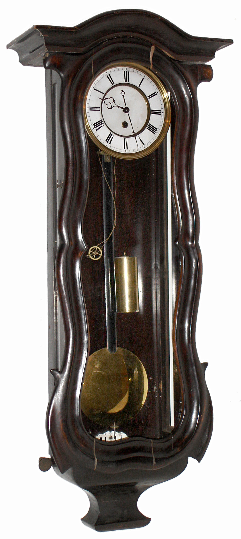 German Vienna Regulator serpentine wood 8 days, time only, weight driven wall clock, c1880 — Antique Clocks Price Guide