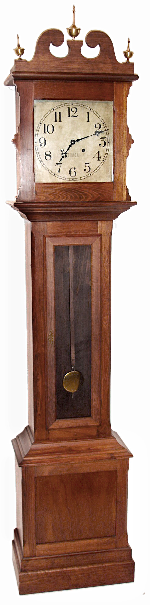 Ithaca Clock Co., Ithaca, N.Y., tall clock, 8 day, time and gong strike, spring driven movement in a cherry case, c1900 — Antique Clocks Price Guide