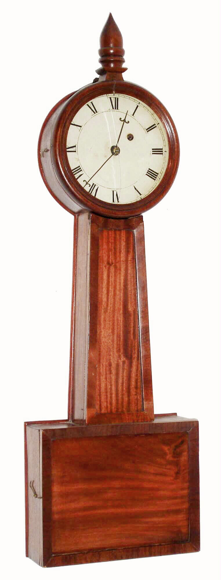 Samuel Abbott, Montpelier, Vermont?, 8 days, weight panel front patent or banjo timepiece. c1830   This movement could be a variant made by him as he made similar type movements. — Antique Clocks Price Guide