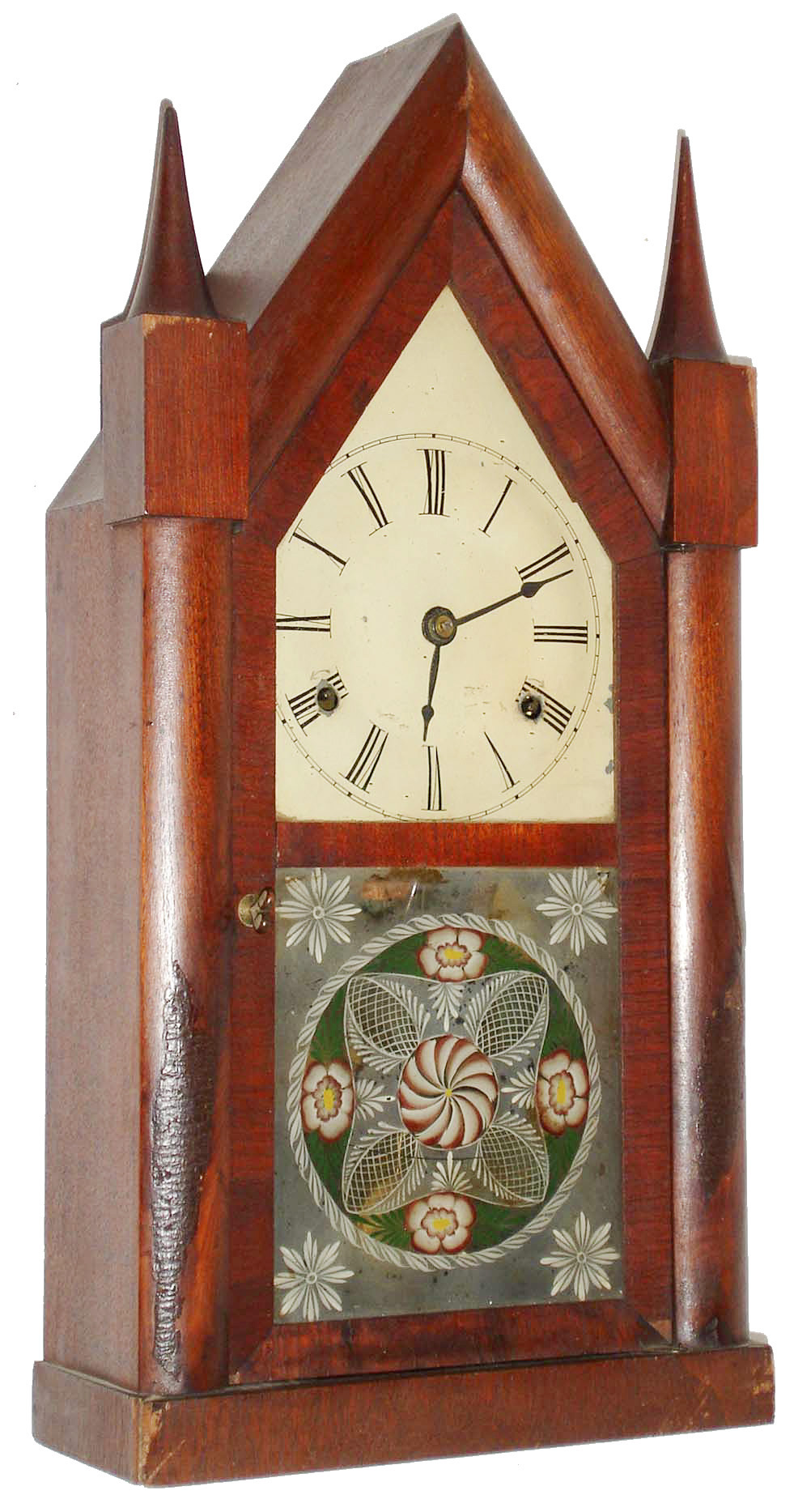 Smith &amp; Goodrich, Bristol, Conn., 30 hour, time and strike, fusee sharp gothic or steeple clock, c1850 — Antique Clocks Price Guide