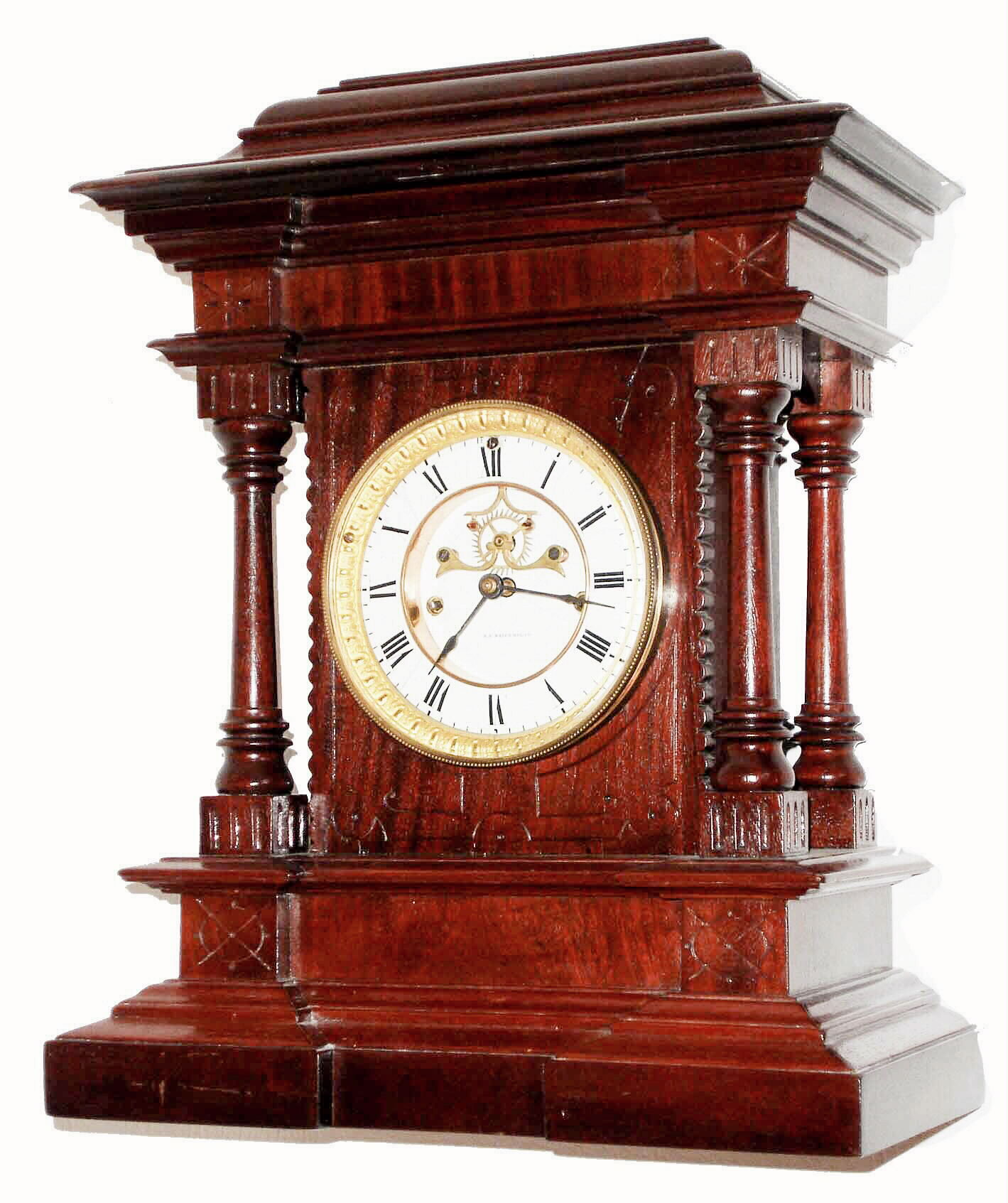 E. N. Welch Mfg. Co., Bristol, Conn., "Norma", 8 day, time and strike, mahogany mantel clock. c1889 — Antique Clocks Price Guide