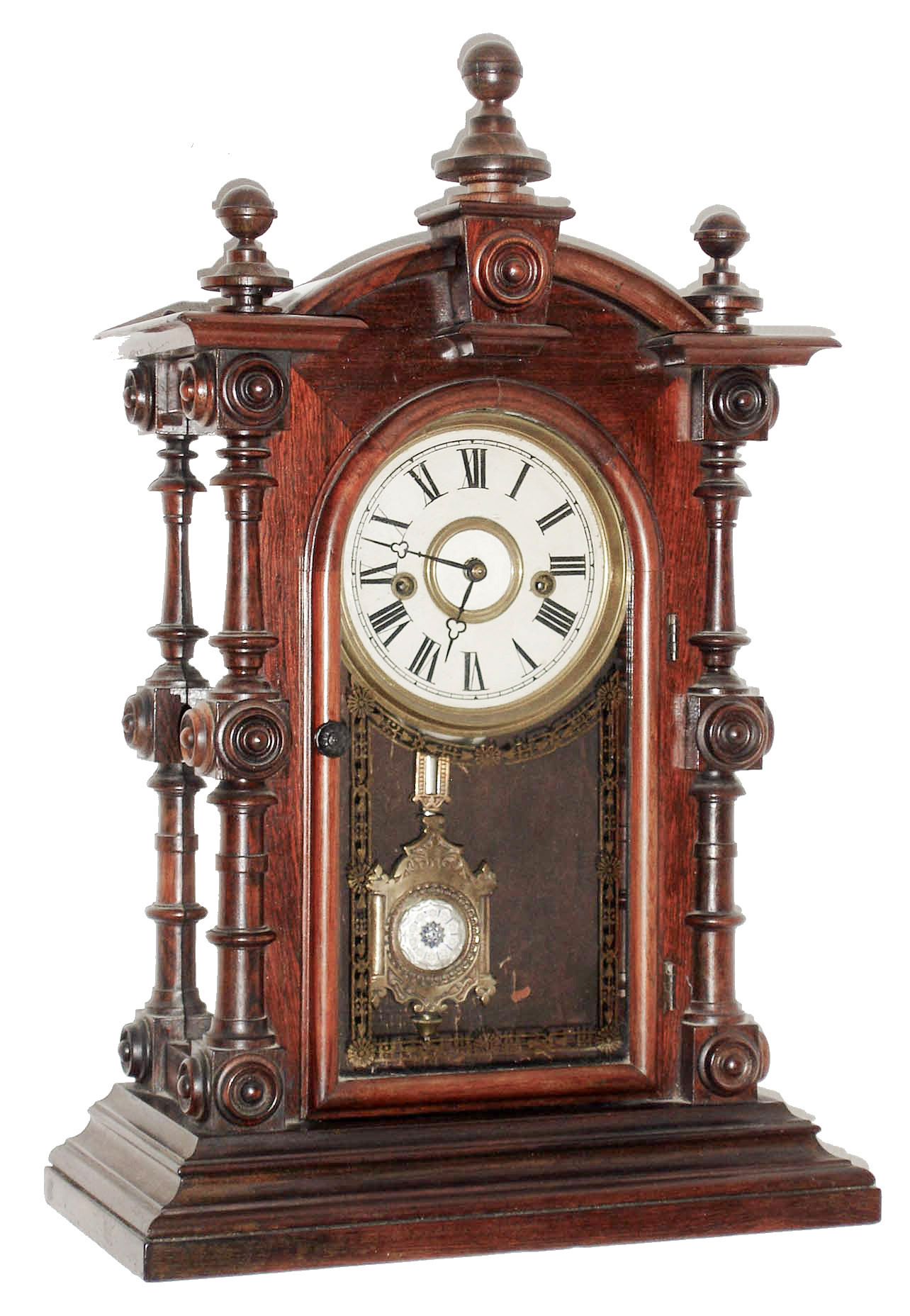 Welch, Spring &amp; Co., Bristol, Conn., "Patti V.P.", 8 day, time and strike, rosewood shelf clock, c1880 — Antique Clocks Price Guide