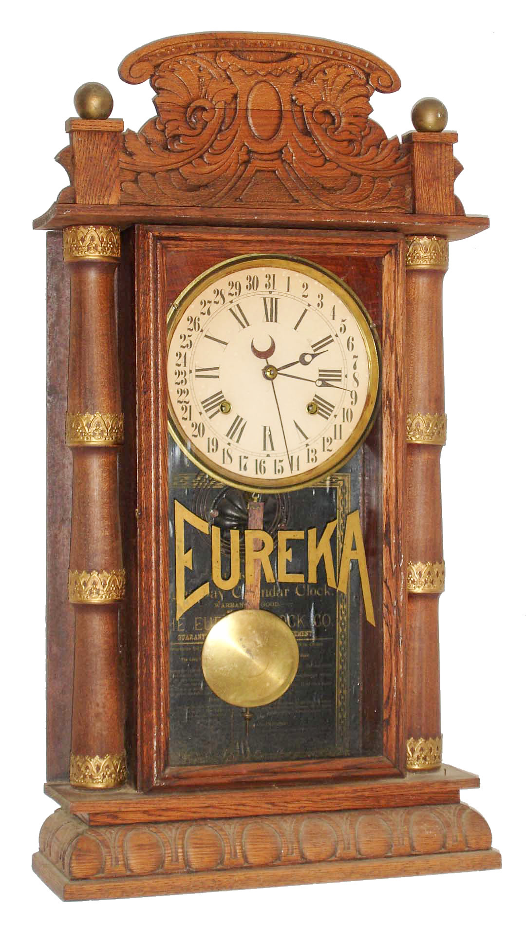 Eureka Clock Co., made by William L. Gilbert Clock Co., Winsted, Conn., "Eureka Calendar", 8 day, time and strike, calendar shelf clock, c1881 — Antique Clocks Price Guide