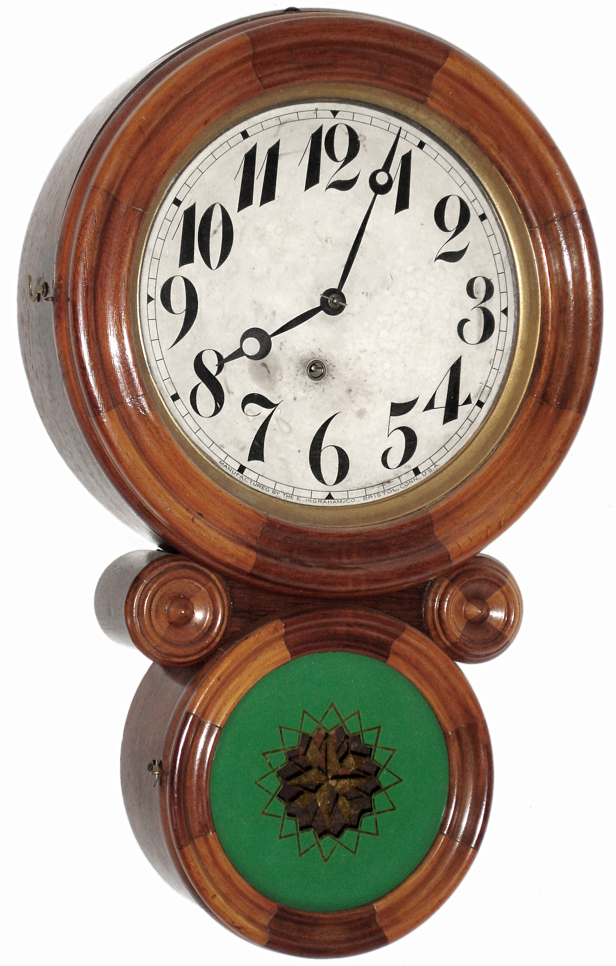 E. Ingraham and Co., Bristol, Conn., "Ionic Mosaic" 8 days, time only, figure 8 wall clock, c1911 — Antique Clocks Price Guide