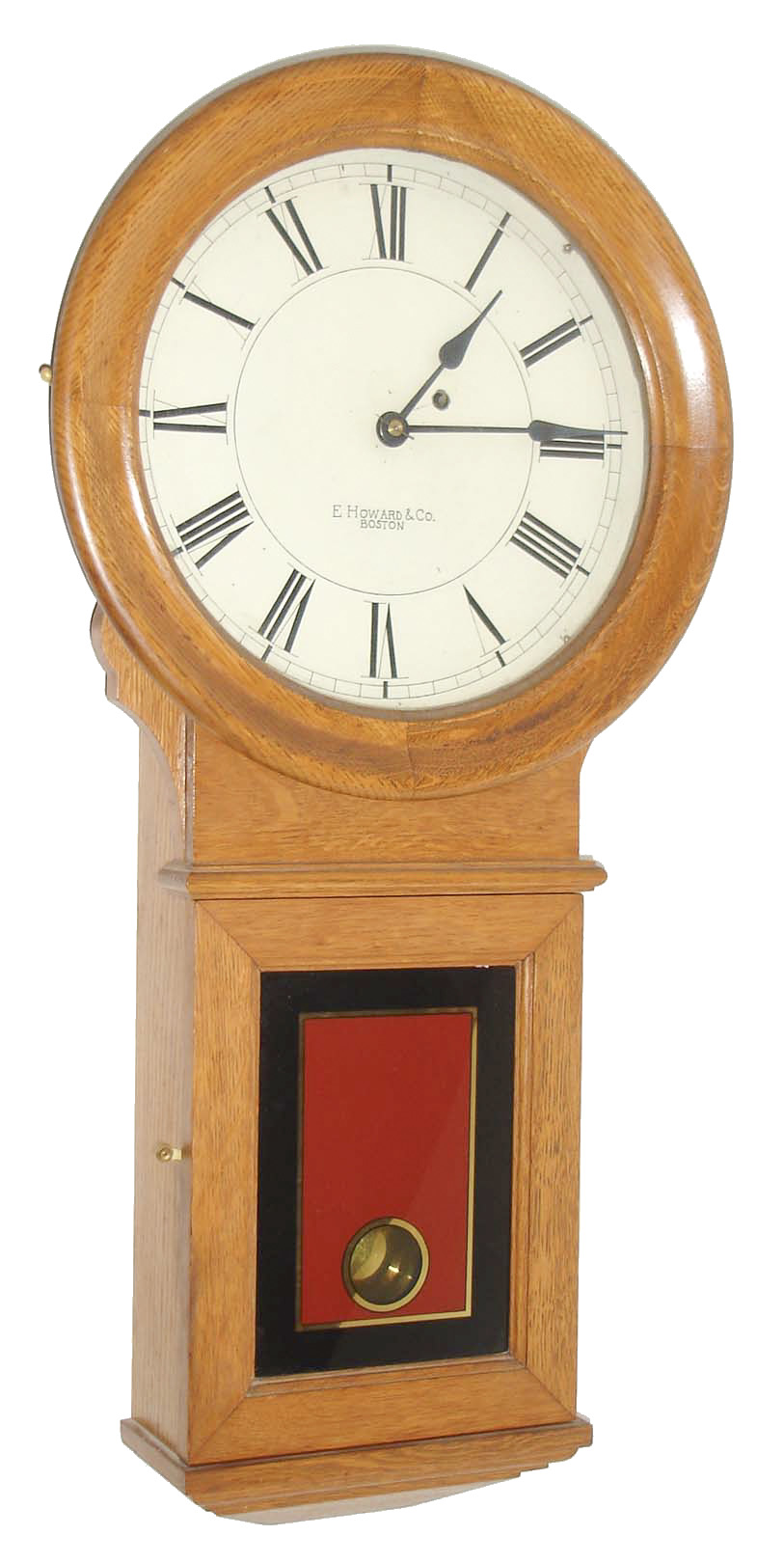 E. Howard &amp; Co., Boston, Mass., "Regulator No. 70", 8 day, oak case, weight wall timepiece. c1900 — Antique Clocks Price Guide