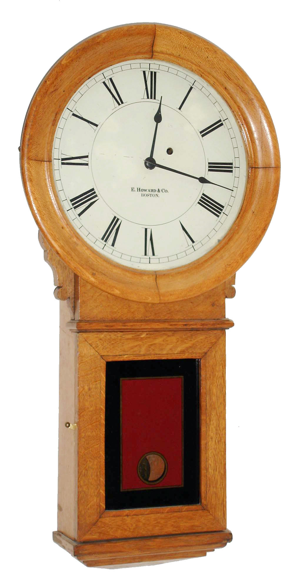 E. Howard &amp; Co., Boston, Mass., "No. 70 Regulator " with 12" dial, 8 days, time only, weight driven wall clock in an oak case, c1900 — Antique Clocks Price Guide