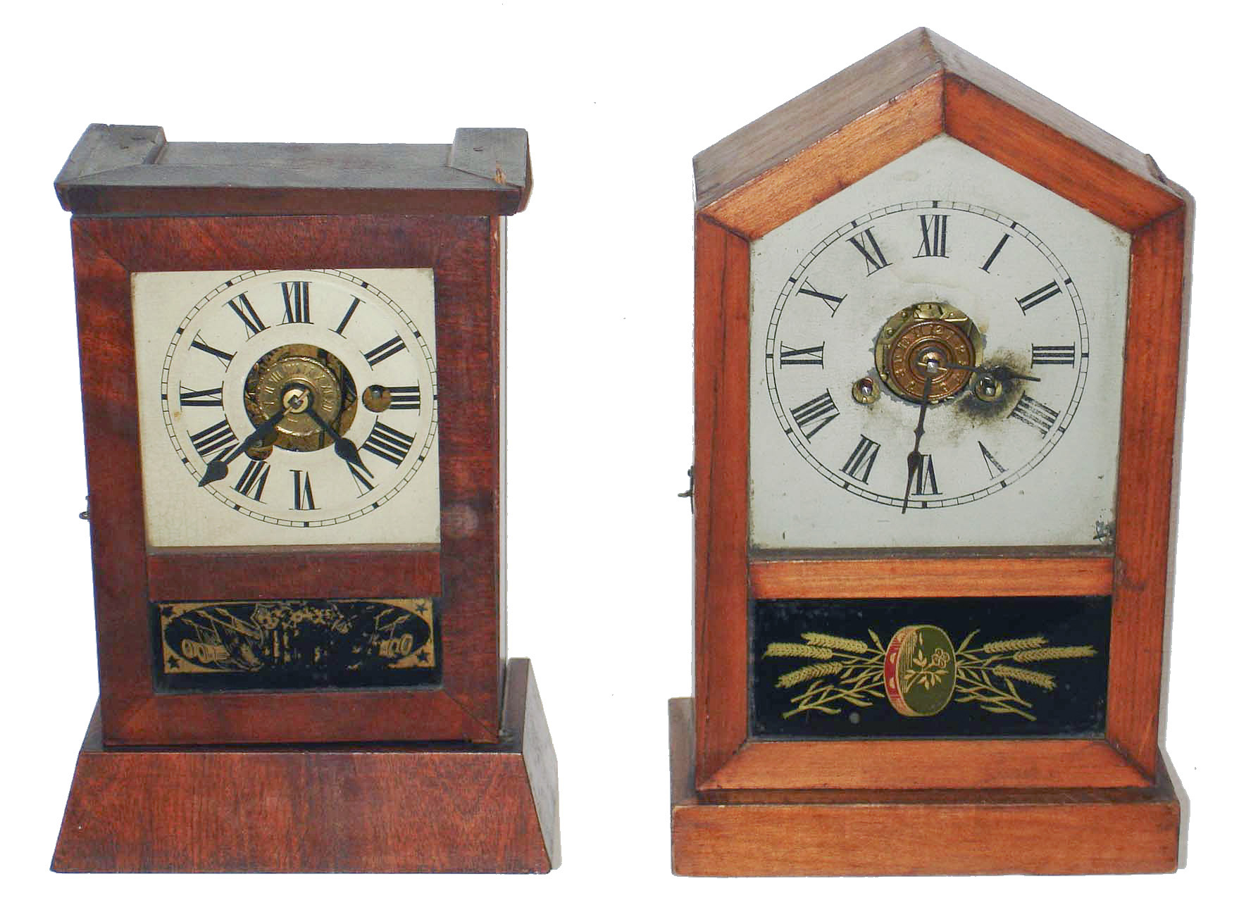 Clocks- 2 (Two): a Jerome and Co. "Rocket", 30 hour, time and alarm, cottage timepiece and a Seth Thomas 30 hour, time and alarm, cottage timepiece, c1870 — Antique Clocks Price Guide